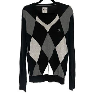Express Men’s V Neck Argyle Cotton Sweater Long Sleeve Black Gray Pullover M